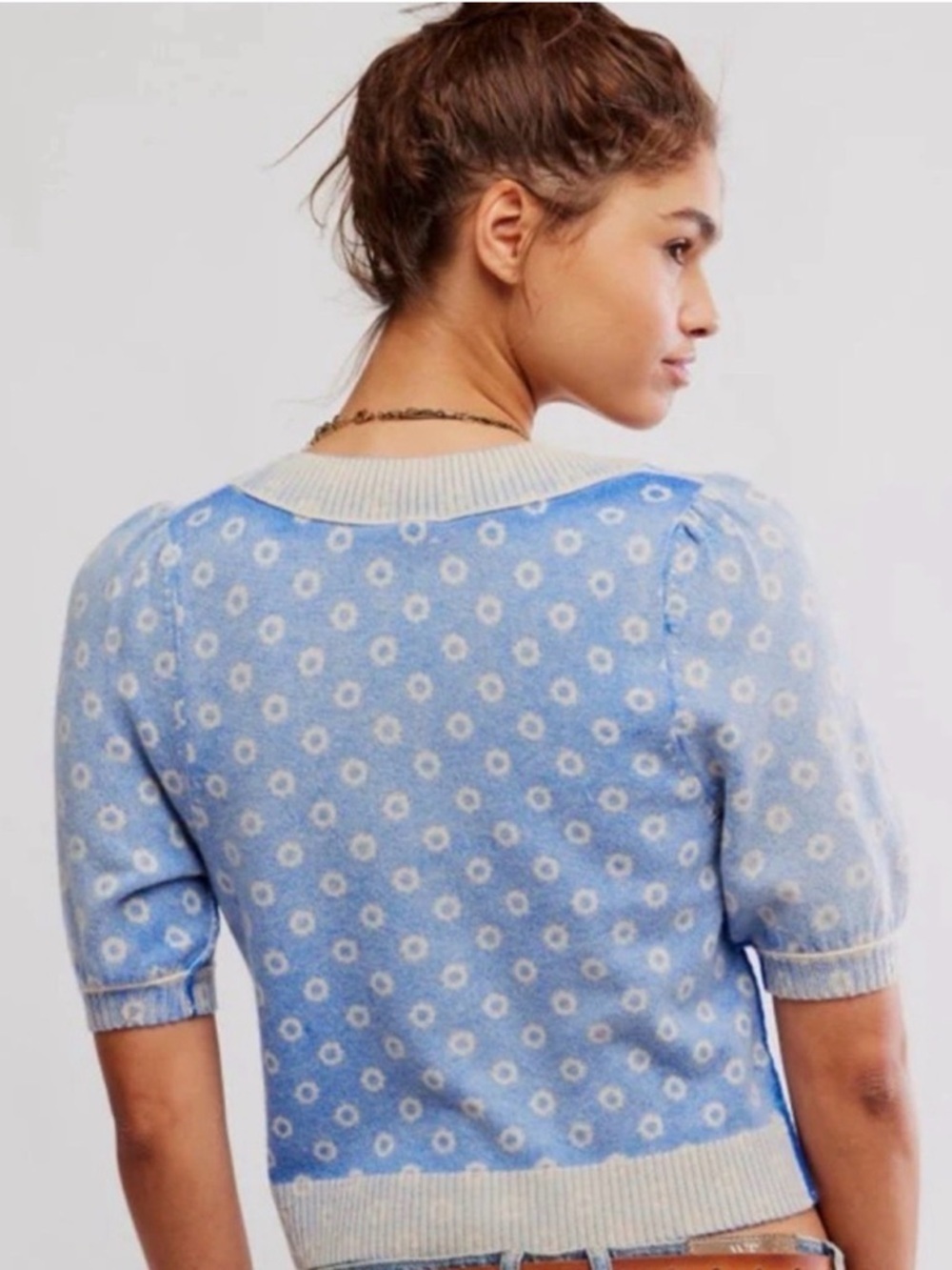 Free People Isla Patterned Cardigan Blue Wool Cashmere Knit BNWT Size L 💙🩵💙🩵 - Picture 5 of 12